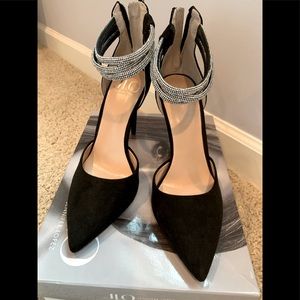 Night on the town dressy black heels with bling angle strap